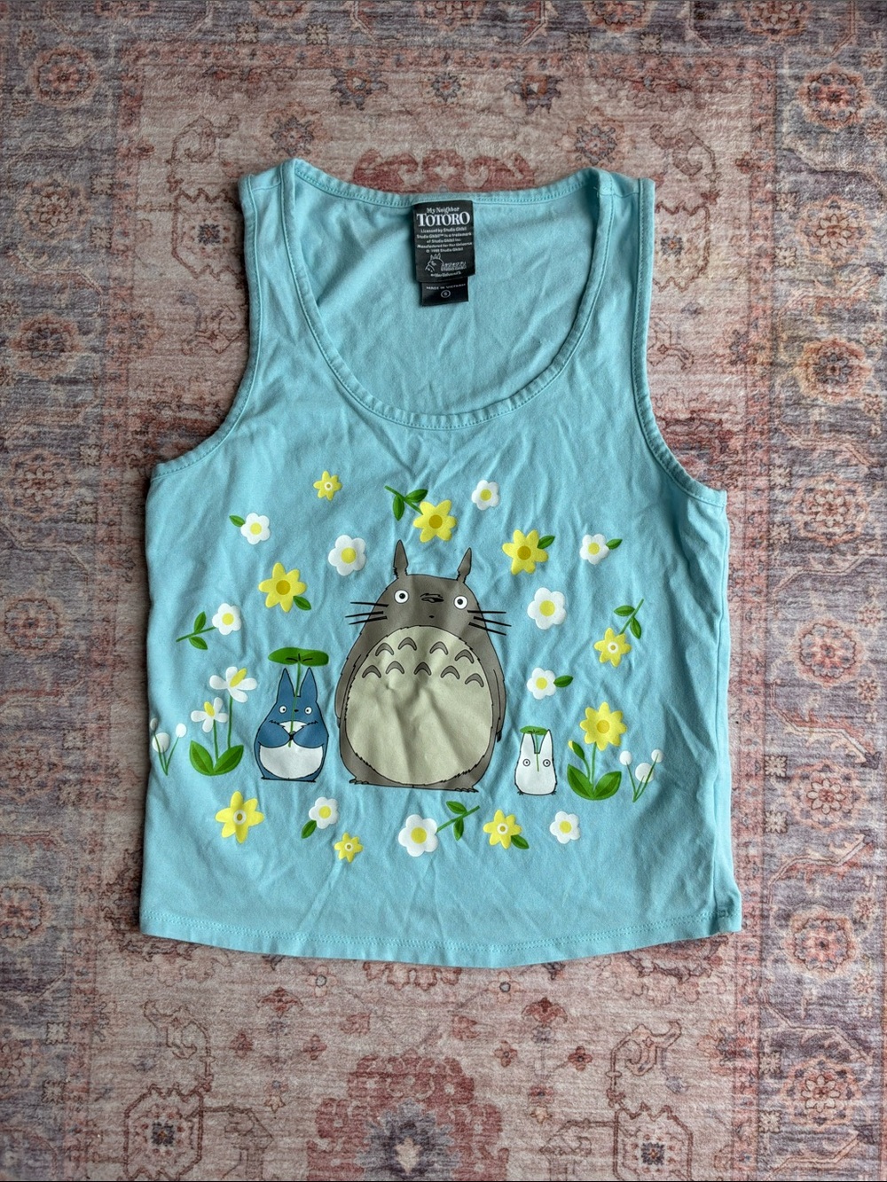 My Neighbor Totoro Girls' Light Blue Tank Top with Floral Print